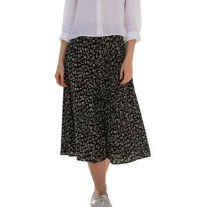 Vintage Black White Floral A Line Skirt Womens Sz XS 90s Soft Feminine Academia